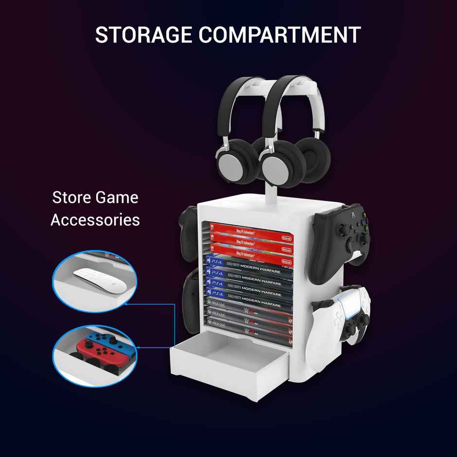 Ant Esports Game Disc Storage Tower | Controller Holder Headset Stand | Nintendo Switch | Black