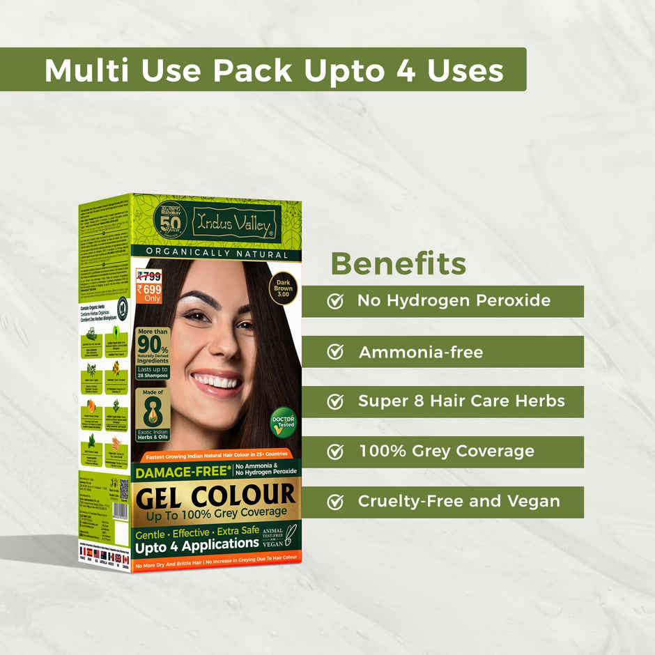 Indus Valley Gel Hair Colour for Women & Men Damage, Ammonia&PPD Free Hair Color | Dark Brown
