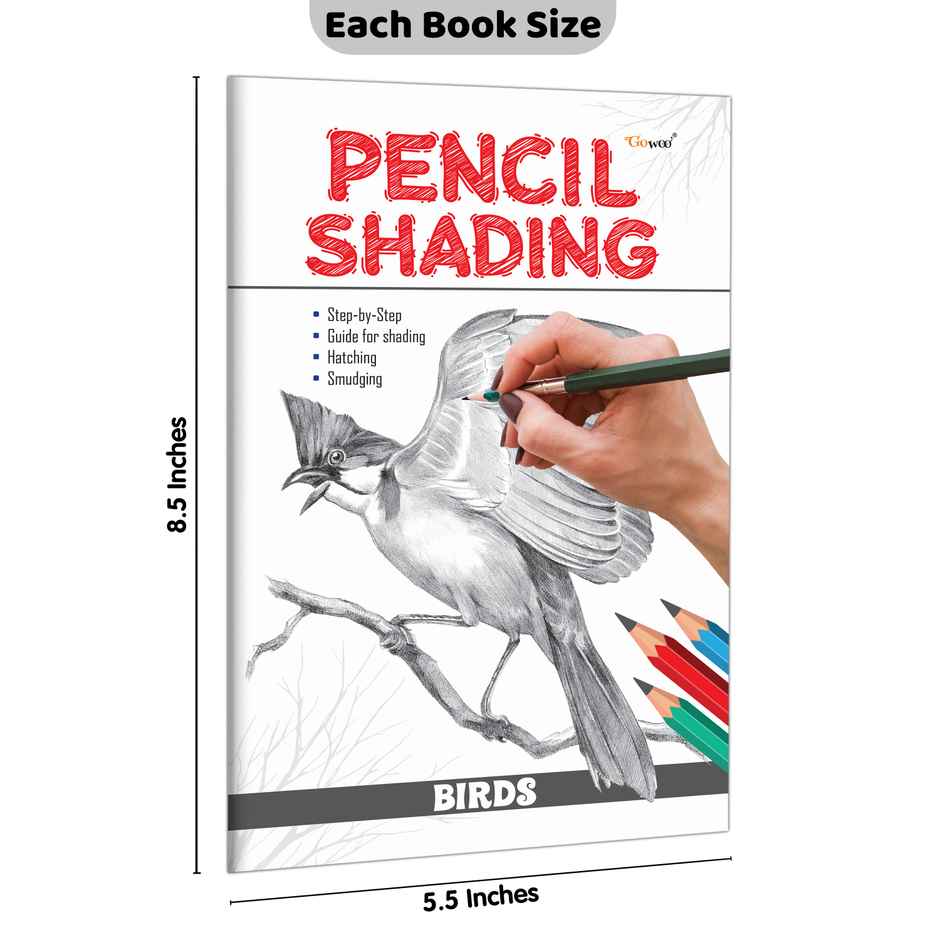 Pencil Shading - Birds | Wild Animals | Nature & Still Life Children Art Book -Pack of 4