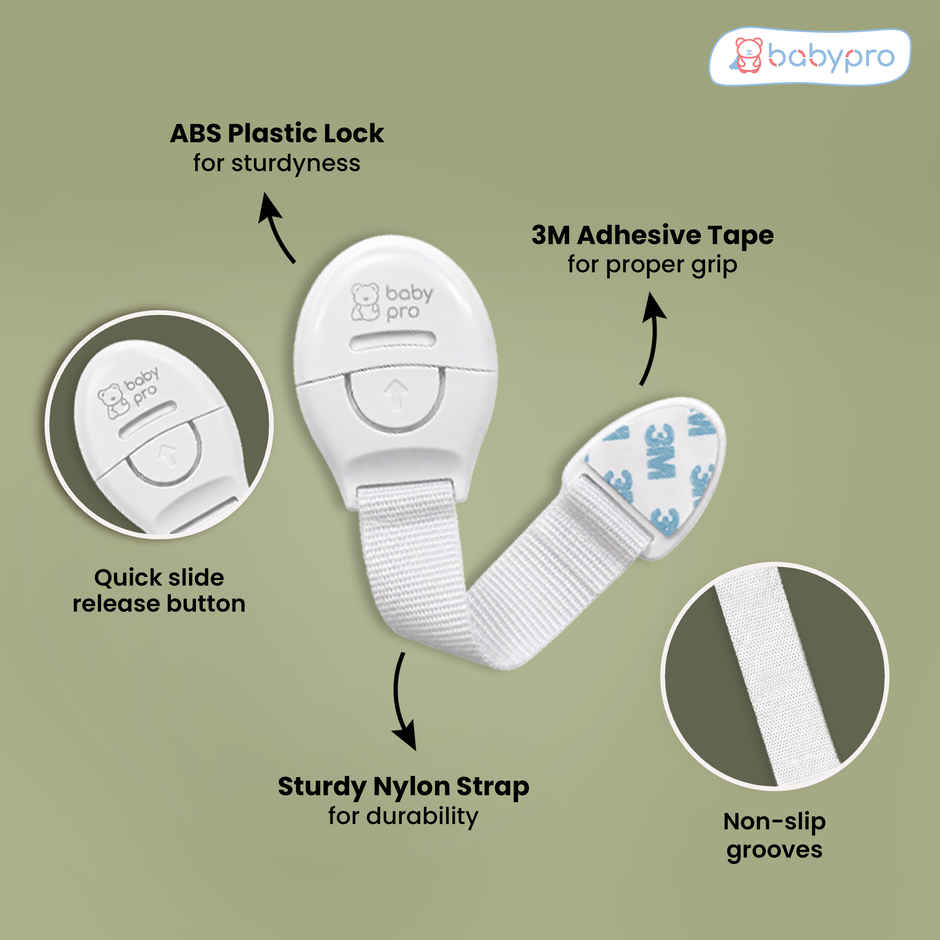 BabyPro Safety Latch for Furniture Cabinets, Drawers | White