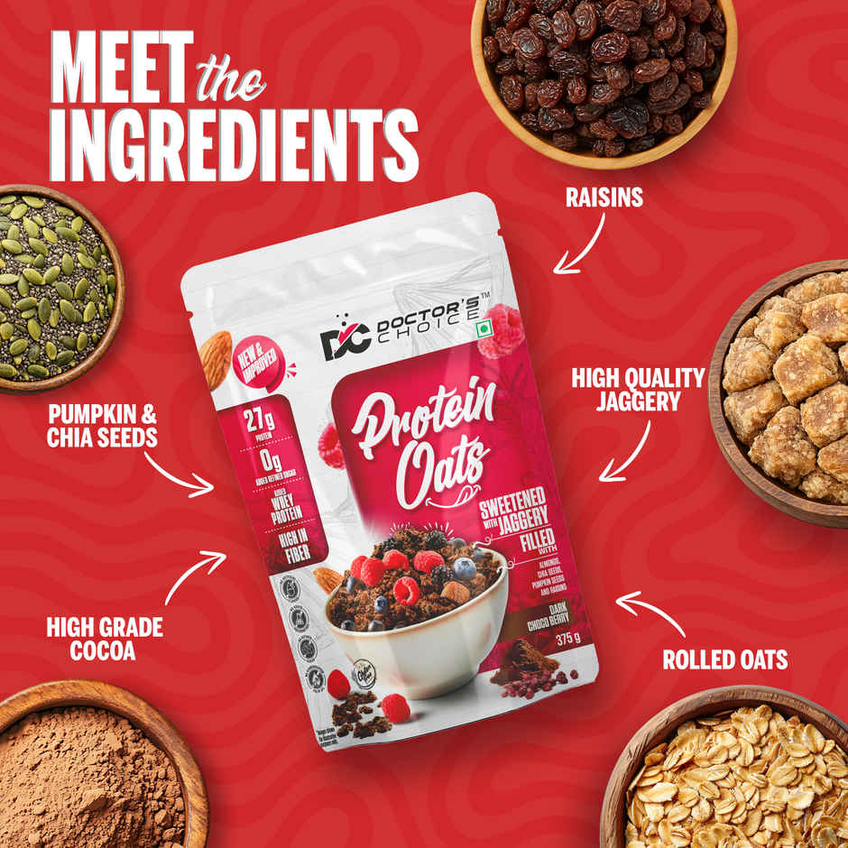 DOCTOR'S CHOICE Oats, 27g Pure Protein, Jaggery Sweetened, No Additives & No Sugar Pouch