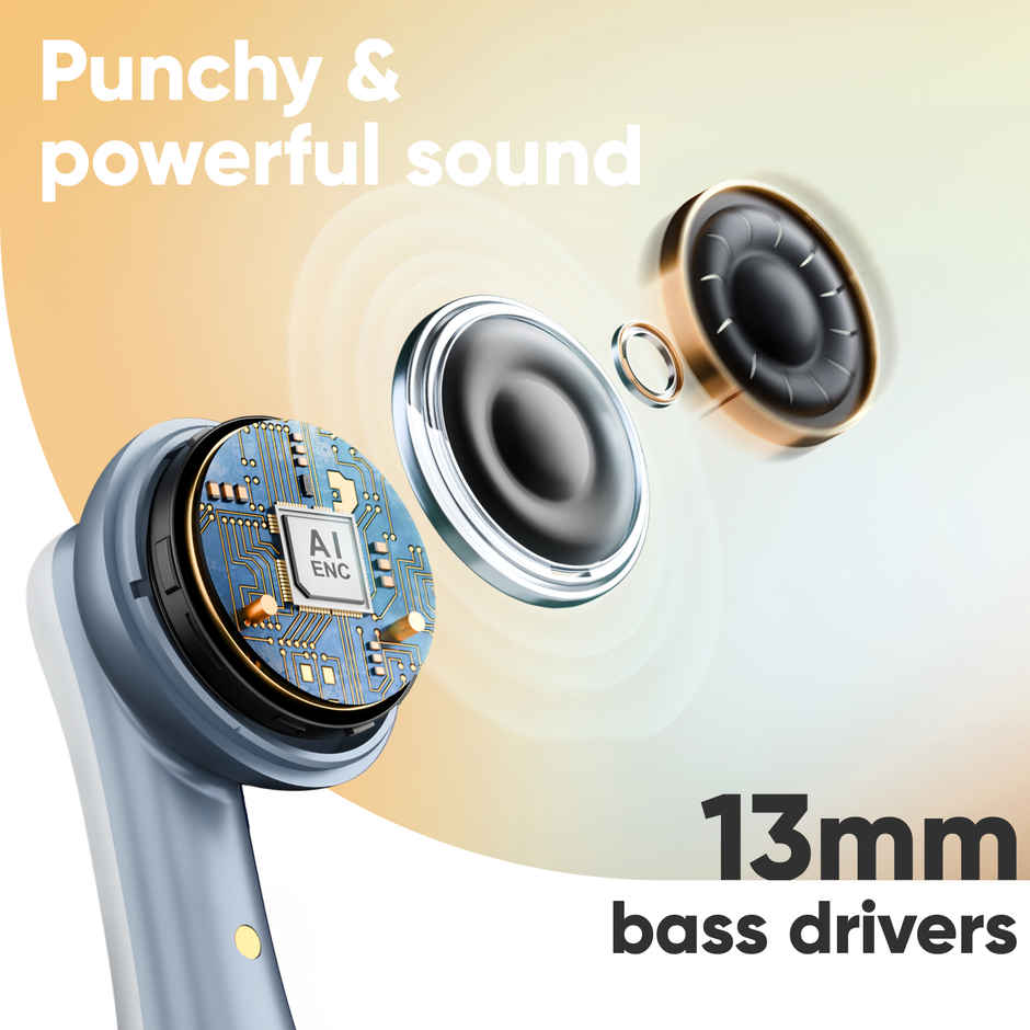 Mivi DuoPods Marathon TWS, 70H Playtime, 13mm Drivers, AI ENC Calls, IPX4, BT 5.3