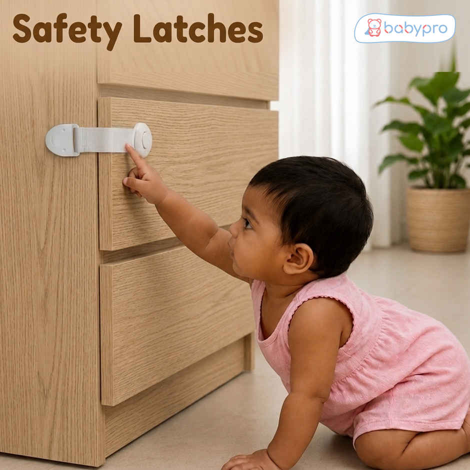 BabyPro Safety Latch for Furniture Cabinets, Drawers | White