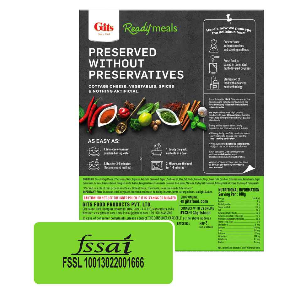 Gits Ready to Eat Paneer Tikka Masala | Authentic & Convenient