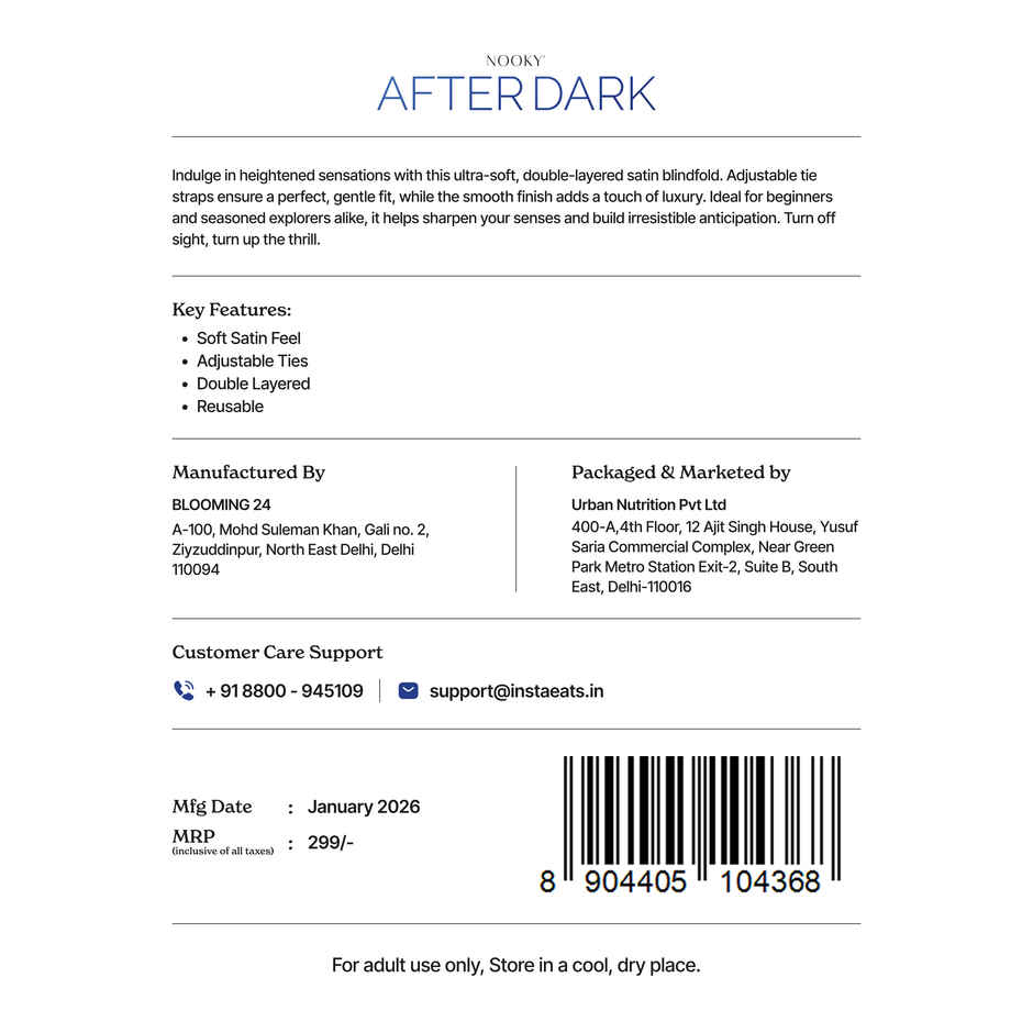 Nooky After Dark Couple Blindfold Soft Satin Sensory Eye Mask