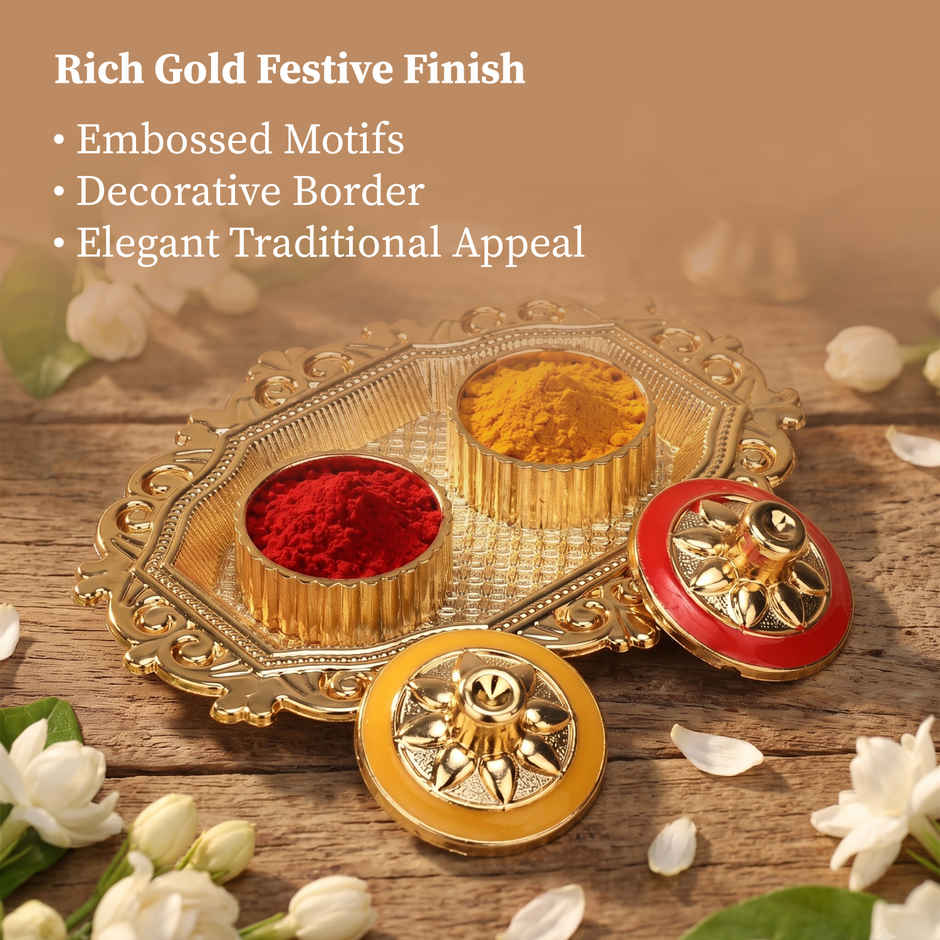 Gold Oval Shape Puja Thali for Rakhi, Pooja, Home Temple & Festive Decor | From House of Cycle