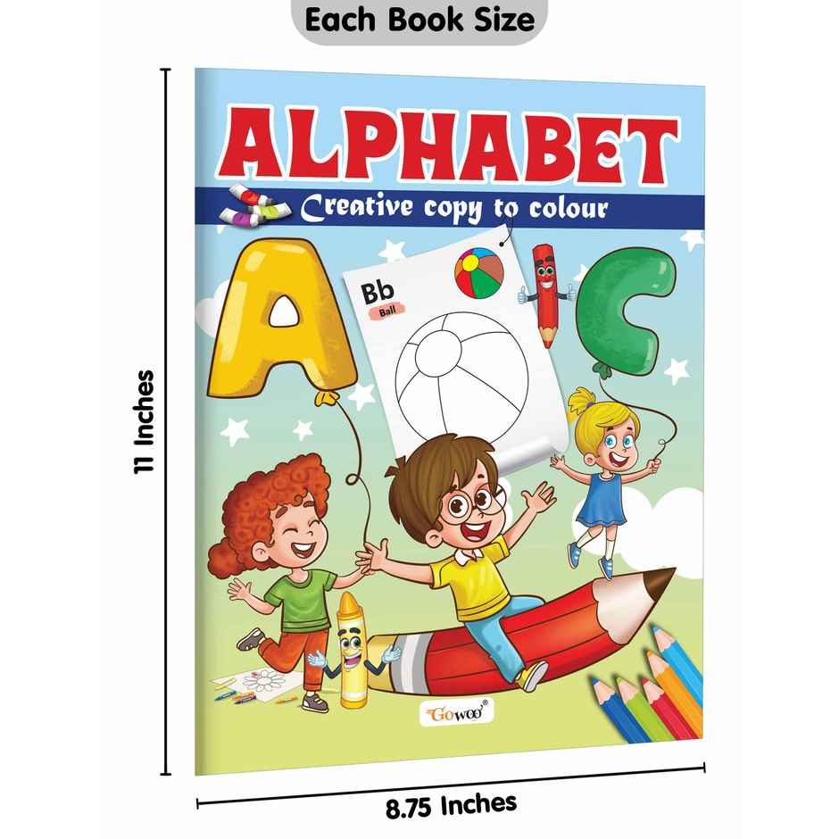 Alphabet | Numbers and Fruits - Creative Copy to Colour Book - Coloring Book for Toddlers-Pack of 3