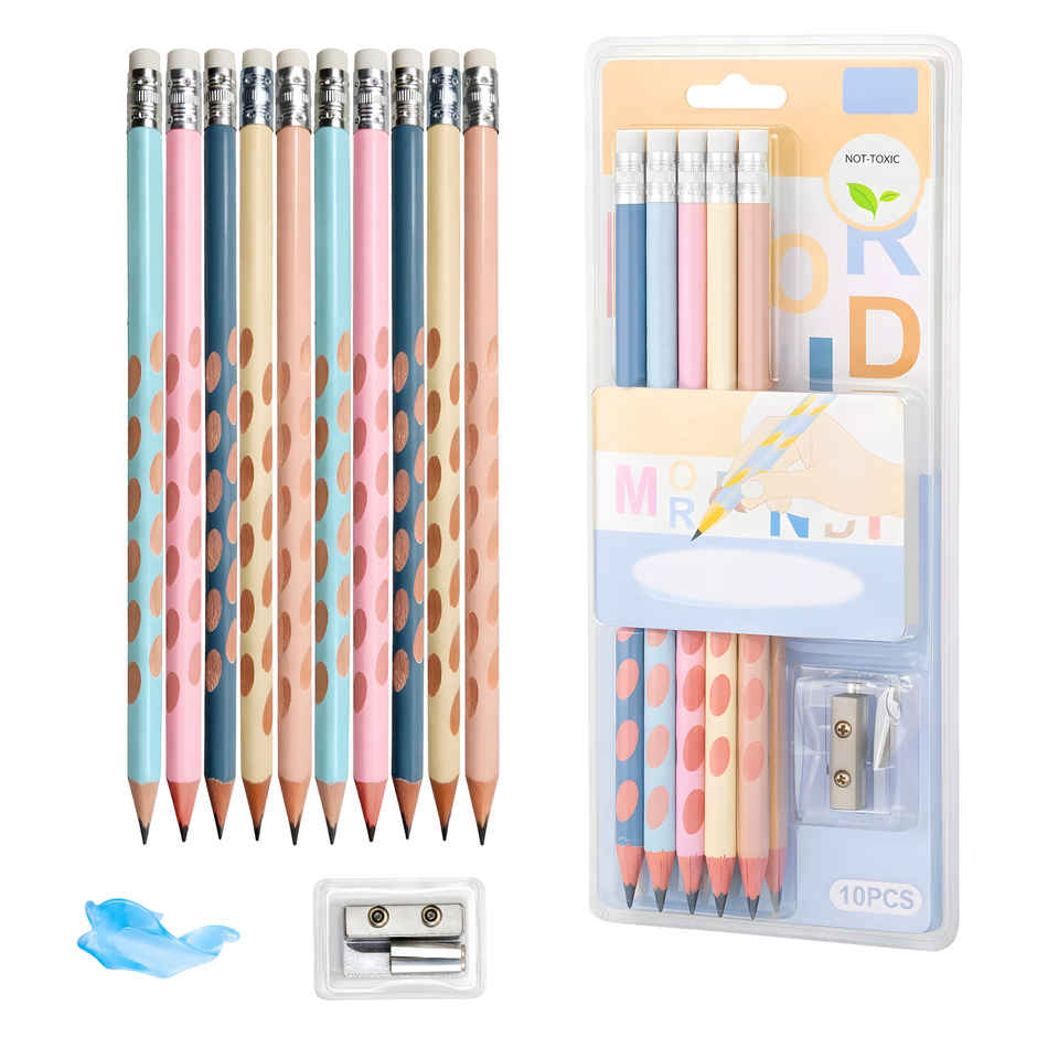 Toyshine HB Pencil Groove Grip with Eraser Sharpener Pencil Cap