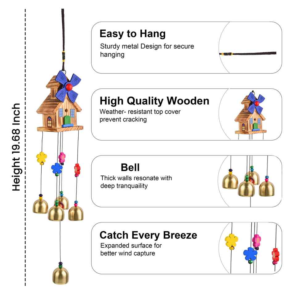 HINDCRAFT Spiritual House Windchime with 5 Bells Vastu Wind Chimes for Positive Energy and Harmony