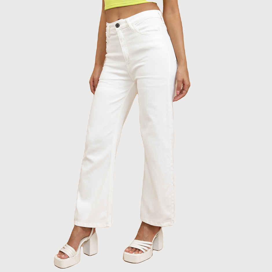 Tokyo Talkies Women's Flared Clean Look Stretchable Jeans | White - L