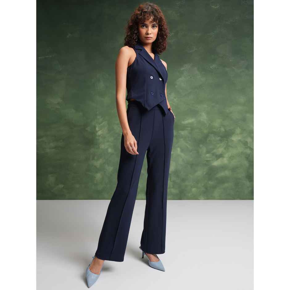 Tokyo Talkies Women's Notched Lapel-Collar Waistcoat With Trousers | Blue - L