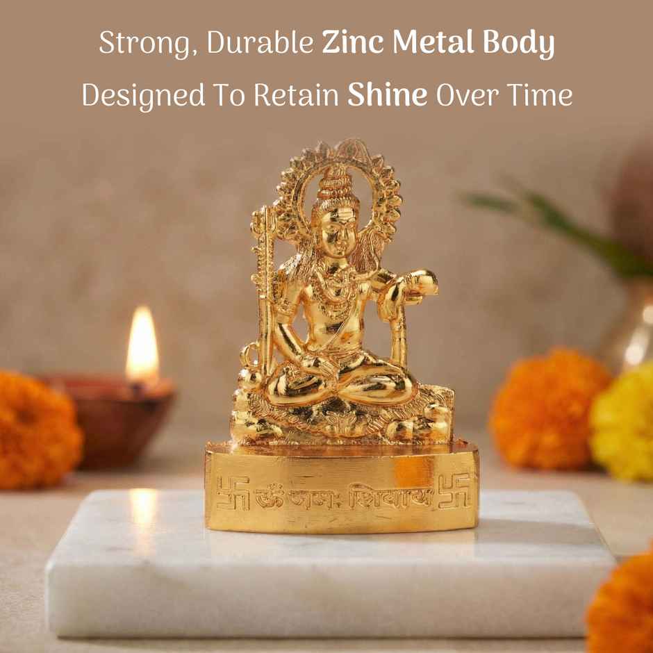 Shiv Idol | Religious Statue | Zinc Metal | Gold Coated | 2.5 Inch | Cycle
