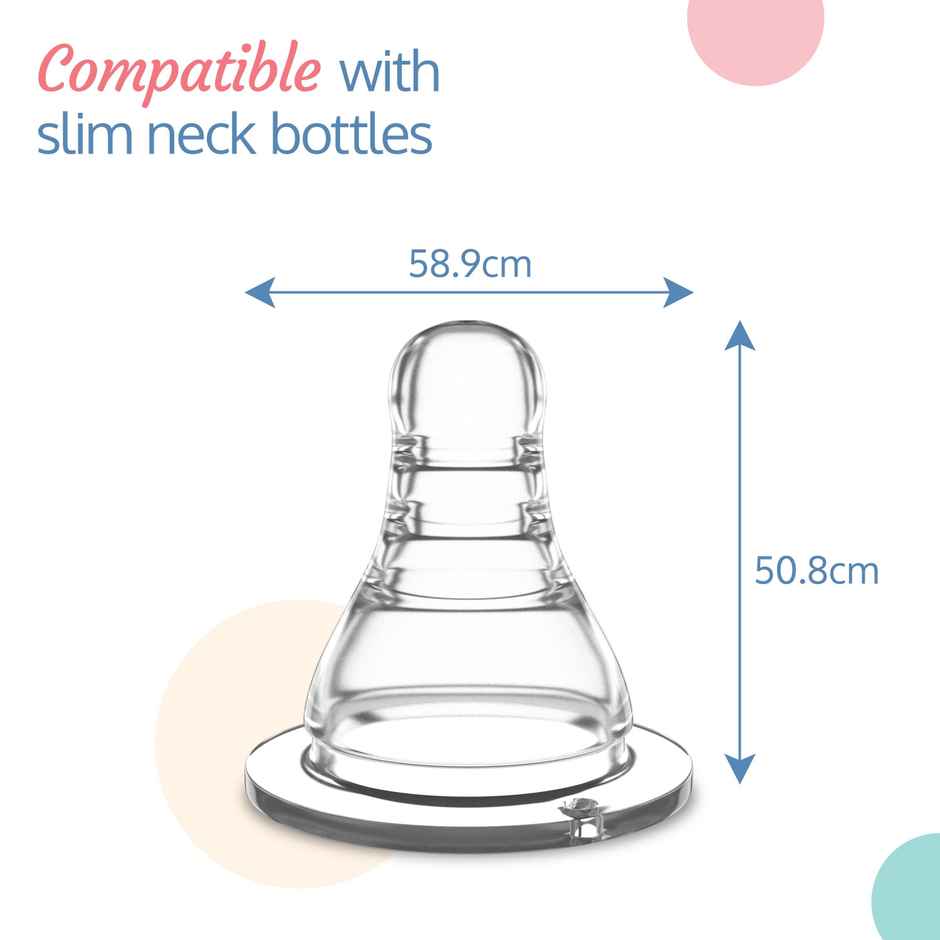 LuvLap Slim Neck Bottle with Anti-Colic Nipple, Soft & Flexible Silicone, Fast Flow, 6m+, BPA Free