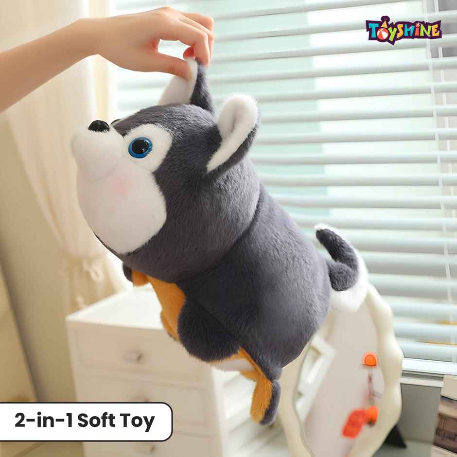 Spanker Reversible Husky Dog Soft Toy 2 in 1 Flip Plush for Kids | 19 cm