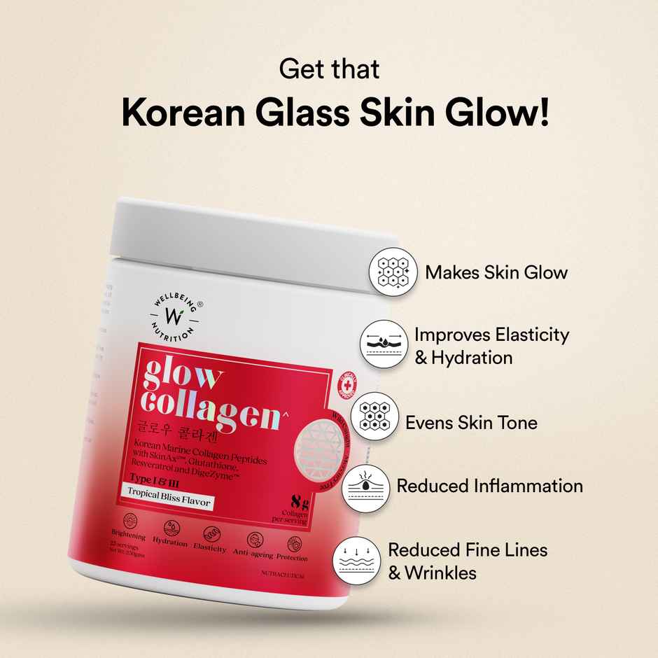 Wellbeing Nutrition Glow Korean Marine Collagen Peptides With Glutathione Tropical Bliss