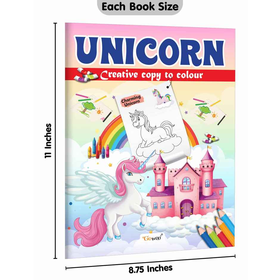 Unicorn | Dinosaurs & Mermaid - Creative Copy to Colour Book - Coloring Book for Toddlers-Pack of 3