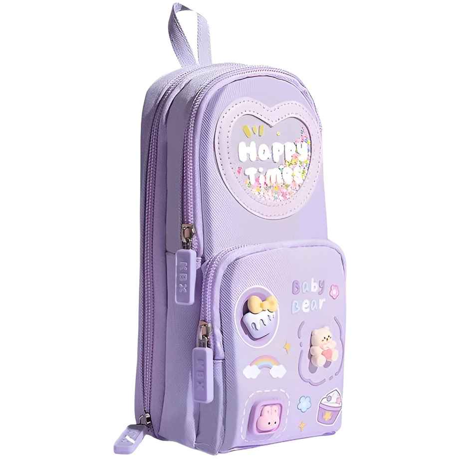 Toyshine 3 Layer Large Capacity Handheld Multifunctional Pencil Pouch for School Kids | Purple