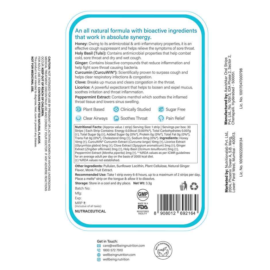 Wellbeing Nutrition Melts instant Throat Relief with Truly Natural Tulsi Manuka HoneyClove 30 Strips