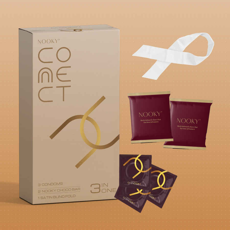 Nooky Connect 3 in 1 Condom Intimacy Kit Condoms Chocolates Satin Blindfold Couple Gift