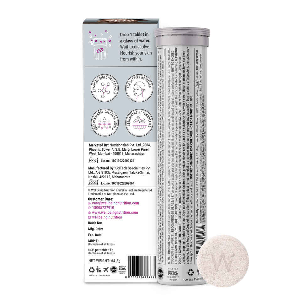 Wellbeing Nutrition Skin Fuel | Glutathione Tablets | Skin Glow for Men & Women-15 Effervescent Tab