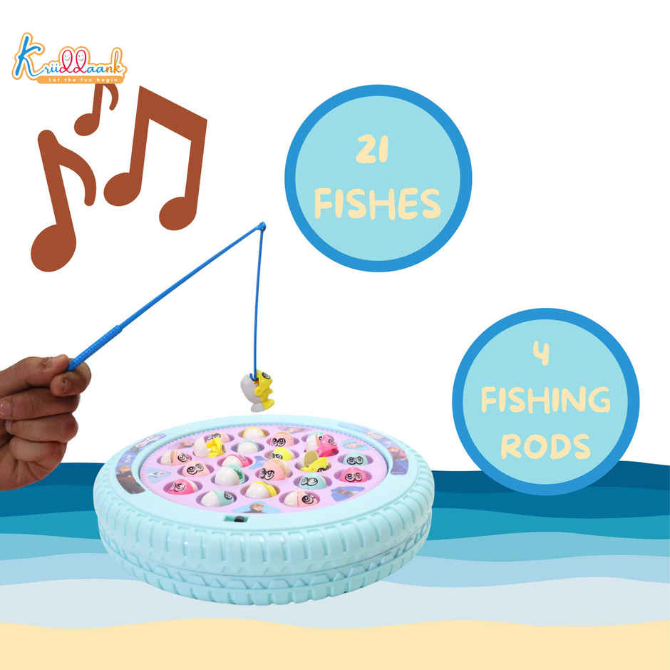 Kriiddaank Disney Frozen Musical Fishing Game with 21 Fishes 4 Rods and Rotating Catching Board