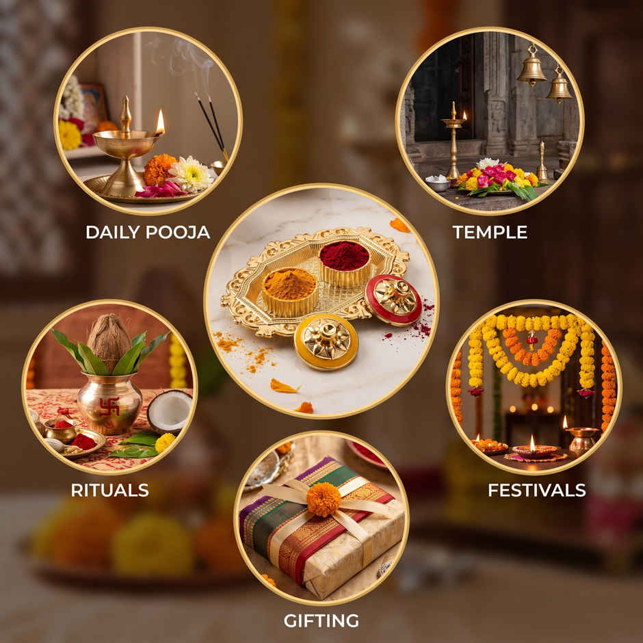 Gold Oval Shape Puja Thali for Rakhi, Pooja, Home Temple & Festive Decor | From House of Cycle
