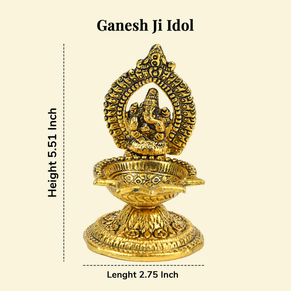 HINDCRAFT Ganesha Brass Diya | Diwali Oil Lamp for Pooja, Home Decor & Festive Gifts