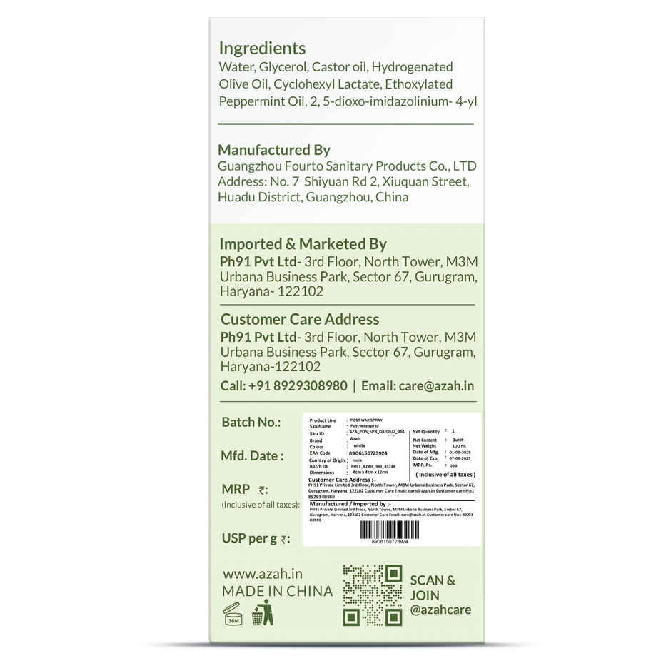 Azah Post-Wax Spray | Soothing Aftercare For Smooth, Irritation-Free Skin