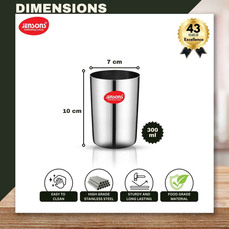 Jensons Stainless Steel Royal Drinking Glass | 300 ml