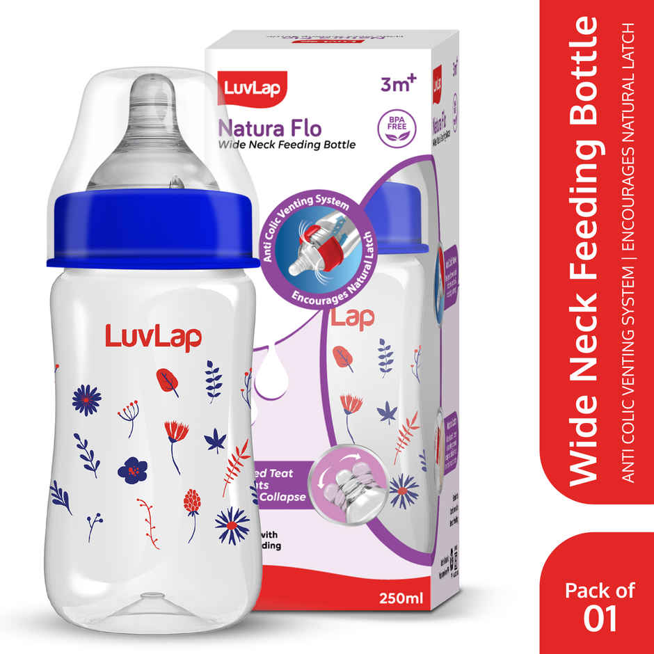 LuvLap Anti Colic Wide Neck Natura Flo Baby Feeding Bottle | Floral BPA Free | 250 ml