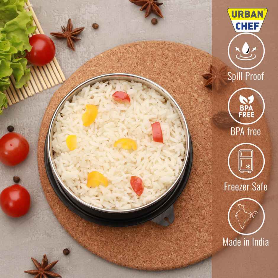 Urban Chef Essential 3 Stainless Steel Containers | 290 |450 |600 ml Leak Proof | Black