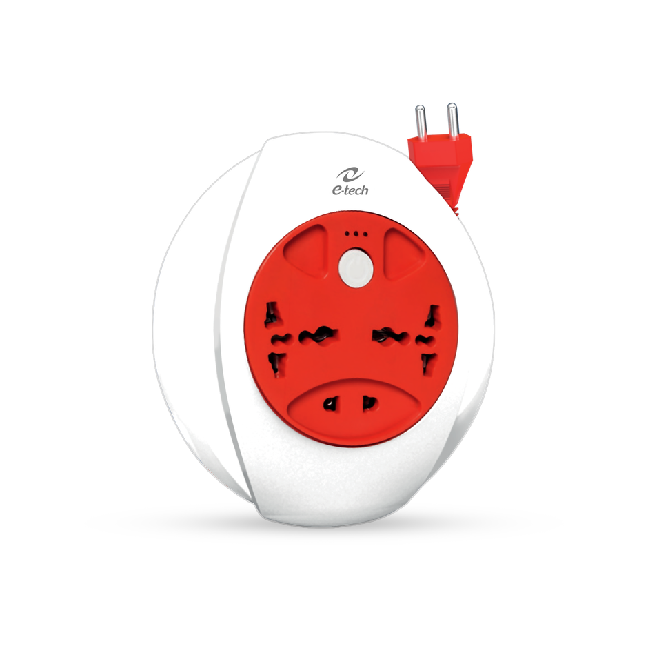 Etech Duos Flex Box With Two 3 Pin International Socket | One 2 Pin Socket | Push Button Switch