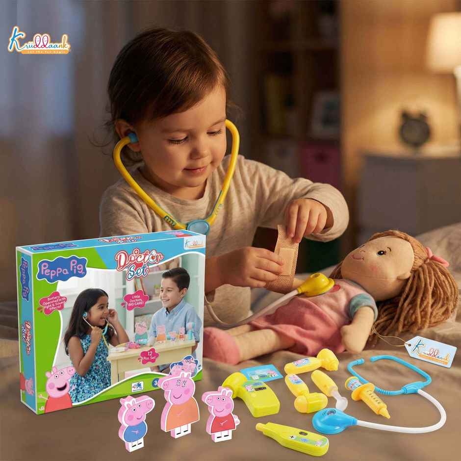 Kriiddaank Peppa Pig Medical Playset, 2D Family Figure Fun Pacj, Doctor Playset for Kids - 12 Pcs