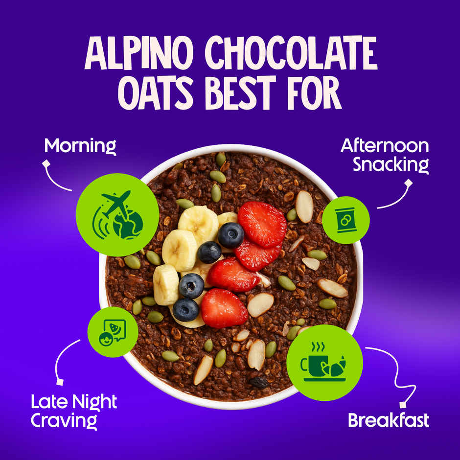 Alpino 25g High Protein Oats Dark Chocolate with Dry Fruit Nut & Seed Mix | No Refined Sugar & Salt
