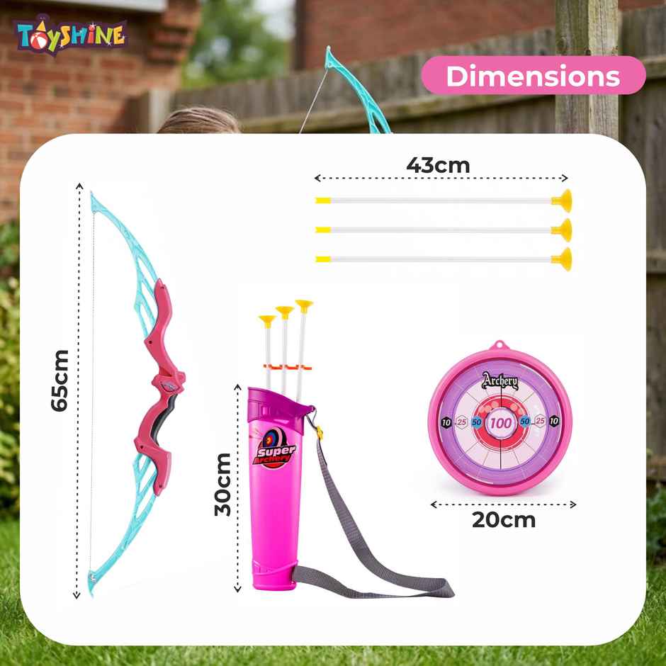 Toyshine Plastic Bow & Arrow Set with Quiver & Target | Pink