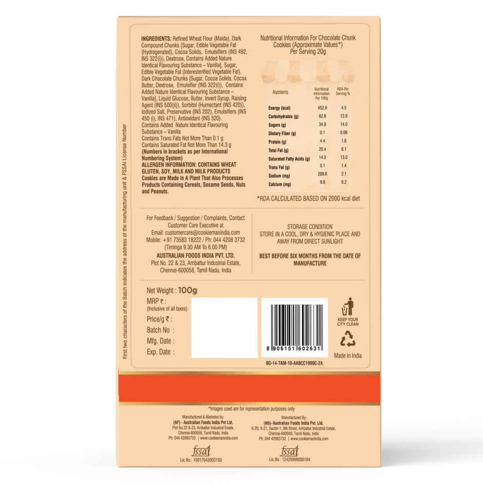 CookieMan Premium Choco Chunk Chocolate Cookies Biscuits