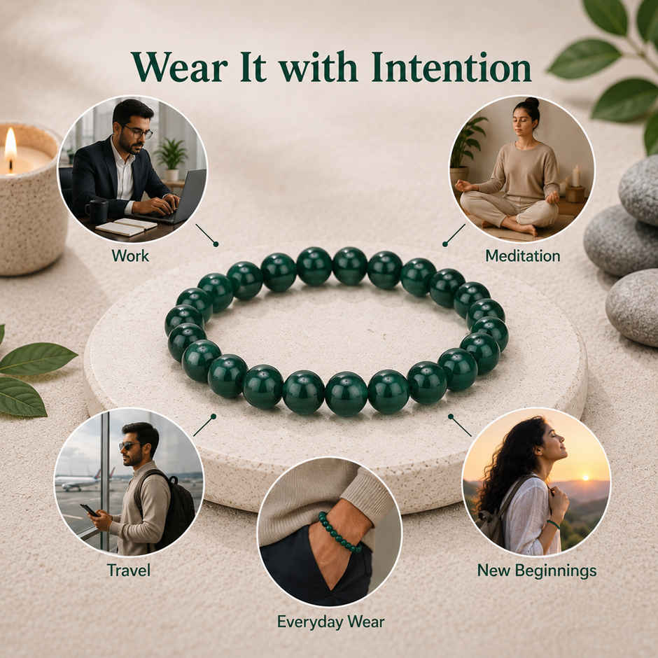 Mind and Soul Green Jade Bracelet for Luck & Prosperity | Natural Gemstones | Pack of 1 | Cycle