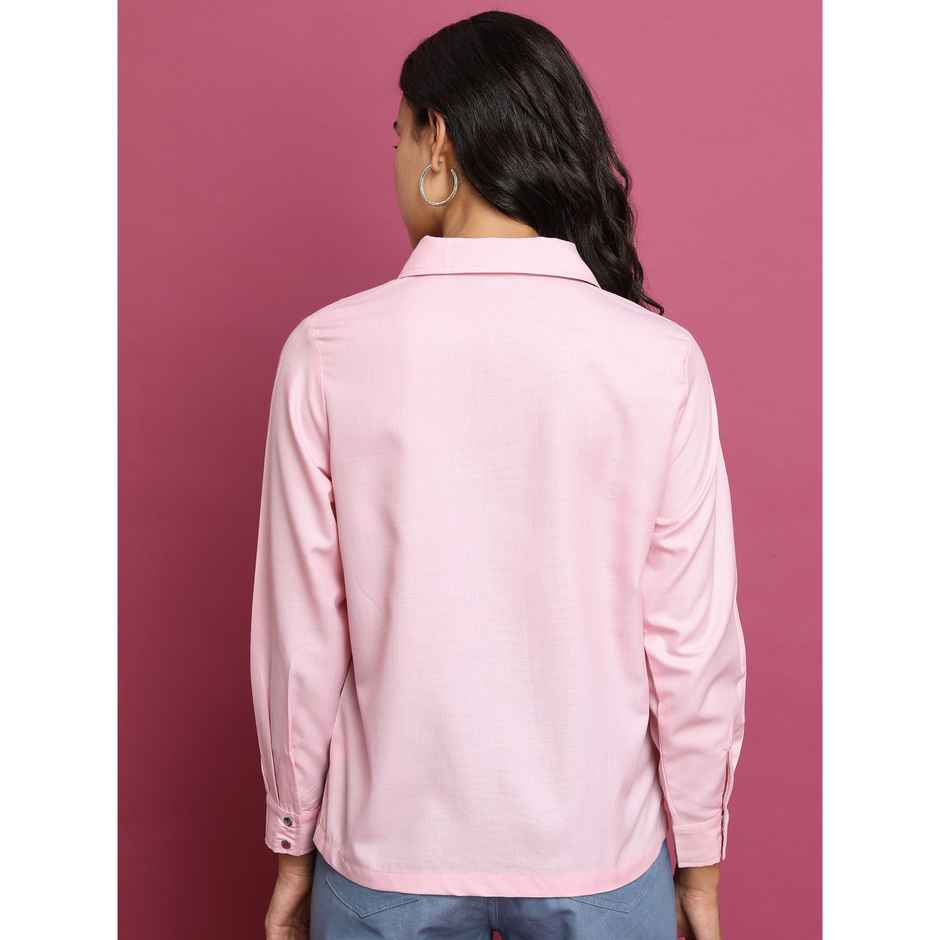 Tokyo Talkies Women's Spread Collar Casual Shirt | Pink - M