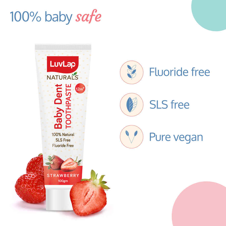 LuvLap 100% Natural Baby Toothpaste, Strawberry Flavour, Prevents Bacteria, Removes Plaque, 12M+