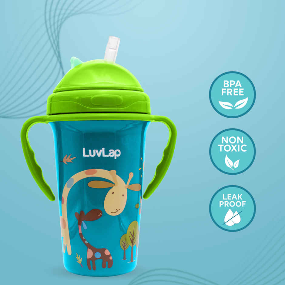 LuvLap Tiny Giffy Sippy Cup, Silicone Straw, BPA Free, 300 ml 18m+ (Green)