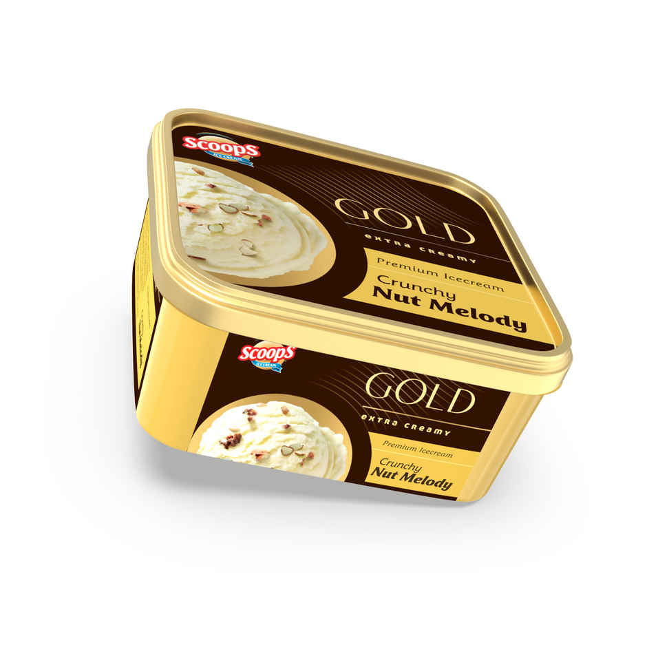 Scoops Crunchy Nut Melody Gold ice Cream Tub