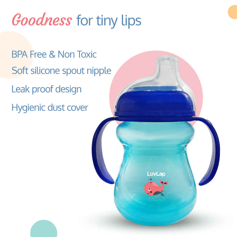 LuvLap Mobby Little Spout Sipper, 240ml, Anti-Spill Sippy Cup with Soft Silicone Spout, BPA Free