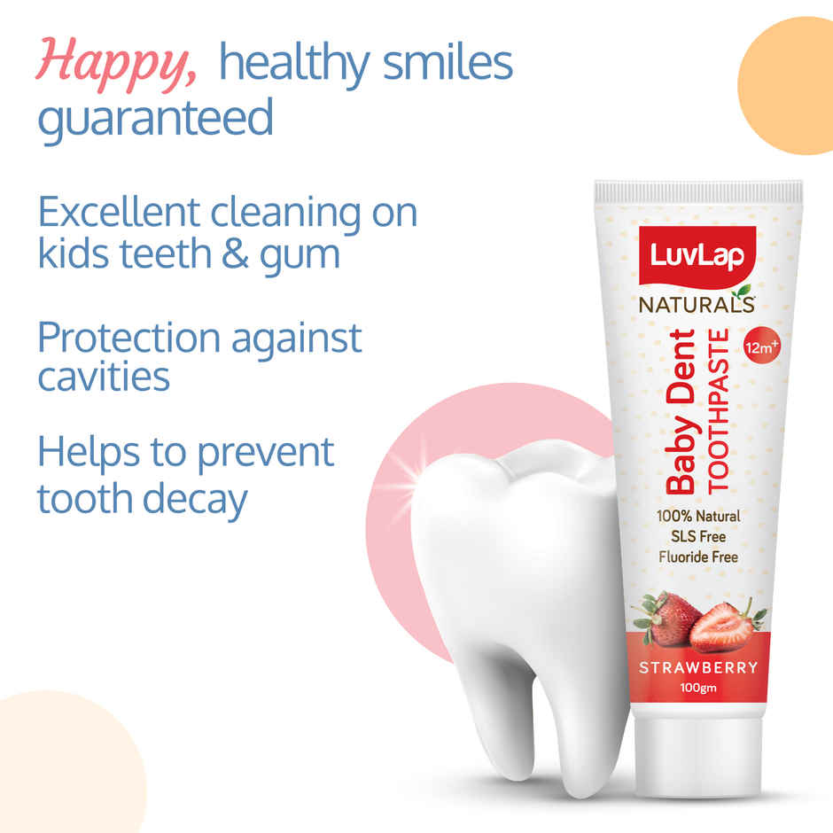 LuvLap 100% Natural Baby Toothpaste, Strawberry Flavour, Prevents Bacteria, Removes Plaque, 12M+