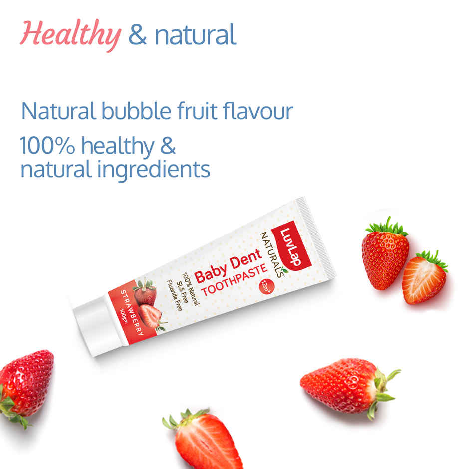 LuvLap 100% Natural Baby Toothpaste, Strawberry Flavour, Prevents Bacteria, Removes Plaque, 12M+