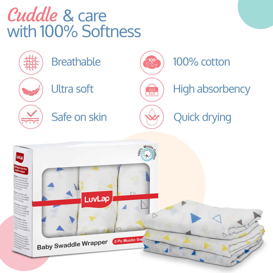 Luvlap Muslin Swaddle Triangles White