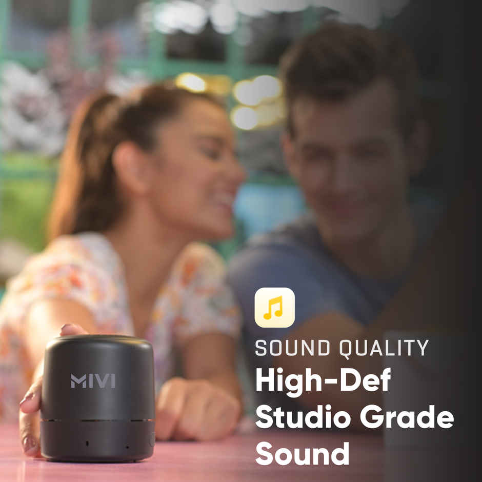 Mivi Play 5 Watt Bluetooth Speaker with 12 Hours Playtime. Wireless Speaker Made in India with Exceptional Sound Quality, Portable and Built in Mic-Black