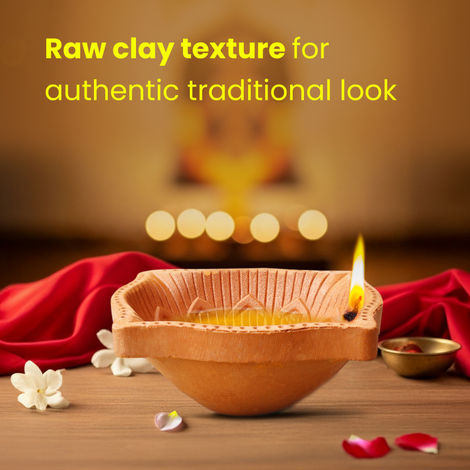 Large Square Mitti Diya - Handcrafted Traditional Clay Oil Lamp | 1 Pcs | Cycle