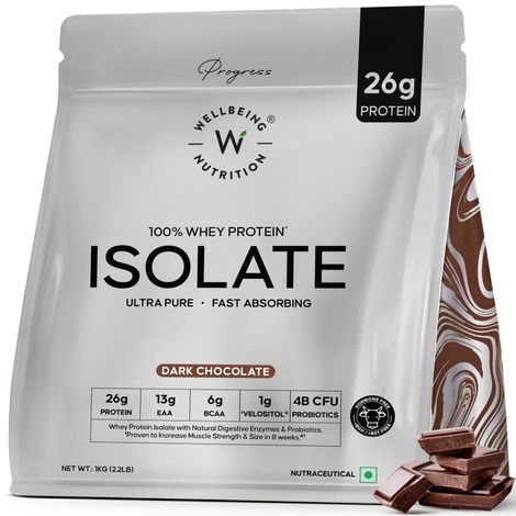 Wellbeing Nutrition 100% Whey Protein Isolate -Dark Chocolate | 26G Protein - 13G EAA