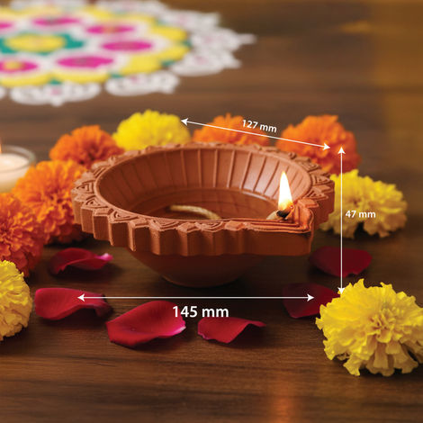 Big Clay Mitti Diya - 5 Inch | Terracotta Oil Lamp with Floral Design | Cycle