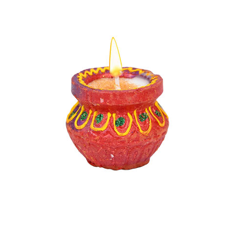 Wax Filled Deep Handi Clay Diyas | Assorted | Pack Of 7 | Designer Clay Diya | Pan Aromas